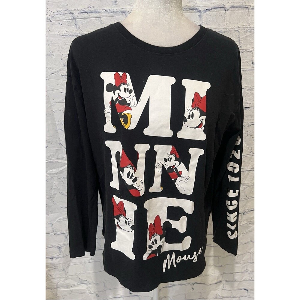 Disney Minnie Mouse black long-sleeve pullover tee top shirt Size Large